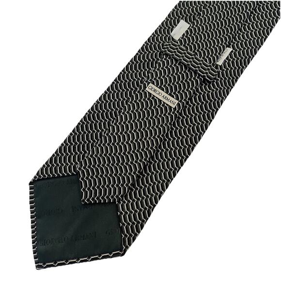 Giorgio Armani Collezioni Silk Tie Mens 53.5x3.75" Forest Green Geometric Italy - Picture 5 of 11